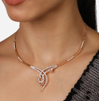 Jewel City Rose Gold-Plated CZ Studded Necklace for Women – Elegant Statement Jewelry for Parties, Weddings & Evening Wear