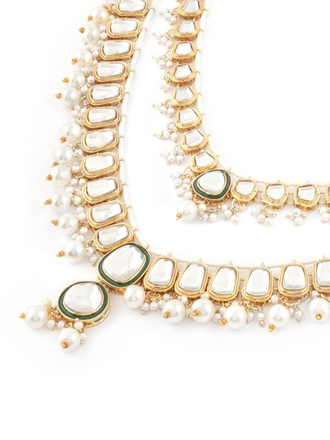 Jewel City Gold-Plated Kundan Bridal Necklace Set with Pearls & Green Stones Traditional Indian Jewelry for Weddings & Festive Wear