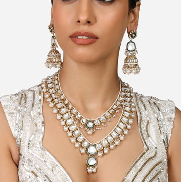 Jewel City Gold-Plated Kundan Bridal Necklace Set with Pearls & Green Stones Traditional Indian Jewelry for Weddings & Festive Wear - Distacart