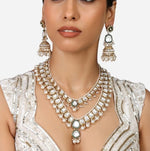 Thumbnail for Jewel City Gold-Plated Kundan Bridal Necklace Set with Pearls & Green Stones Traditional Indian Jewelry for Weddings & Festive Wear