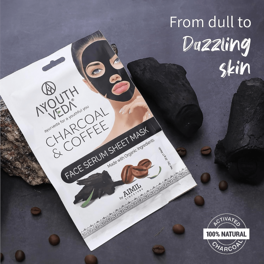 Ayouthveda Charcoal Coffee Face Serum Sheet Mask - Distacart