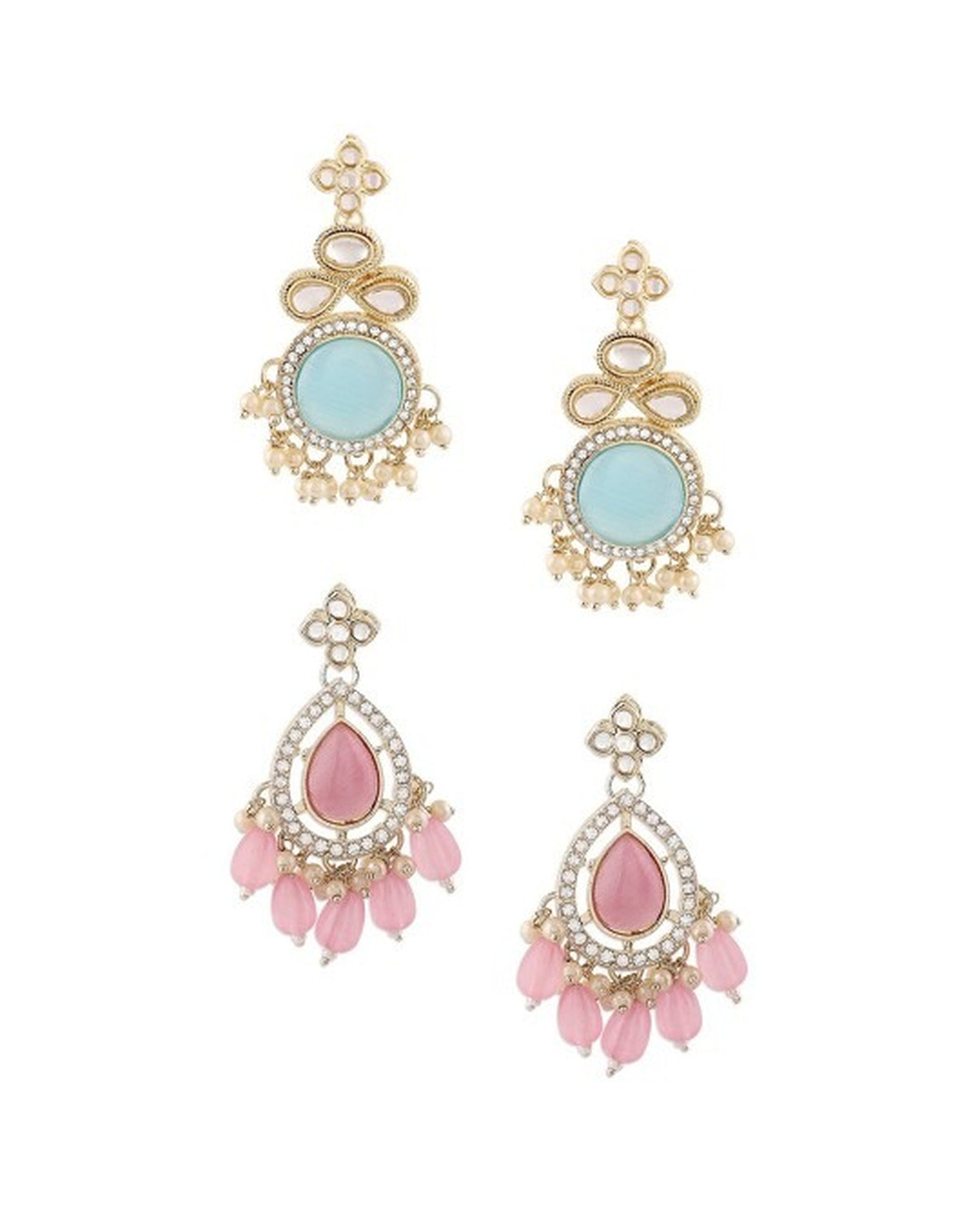 Jewel City Set Of 2 Gold-Plated Contemporary Drop Earrings