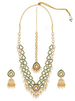 Thumbnail for Jewel City Traditional Handcrafted Kundan Pearl Necklace Set with Jhumka Earrings and Maang Tikka – Gold-Tone Bridal Jewelry Set - Distacart