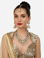 Thumbnail for Jewel City Traditional Handcrafted Kundan Pearl Necklace Set with Jhumka Earrings and Maang Tikka – Gold-Tone Bridal Jewelry Set - Distacart