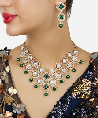 Jewel City Indian Kundan Gold-Plated Stone Studded Jewellery Set