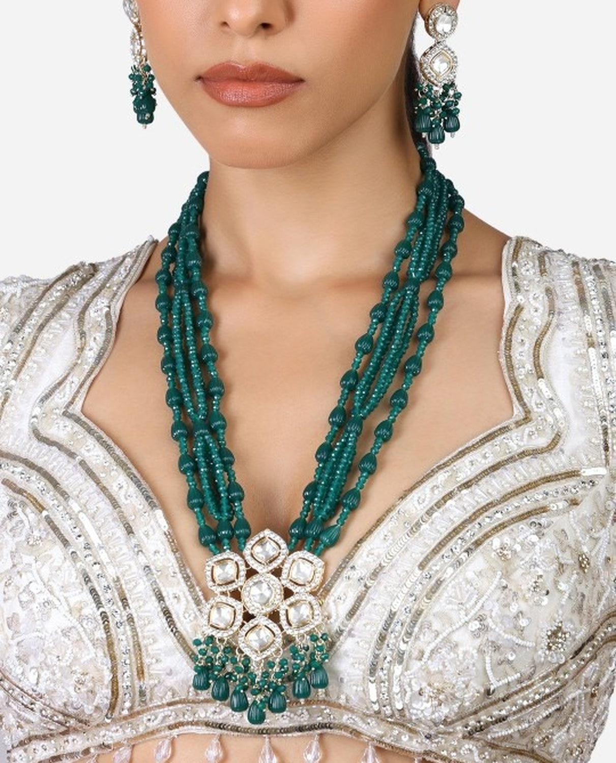 Jewel City Elegant Kundan & Green Beaded Necklace Set for Women | Indian Ethnic Jewelry with Earrings – Wedding & Festive Wear