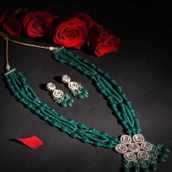 Jewel City Elegant Kundan & Green Beaded Necklace Set for Women | Indian Ethnic Jewelry with Earrings – Wedding & Festive Wear - Distacart