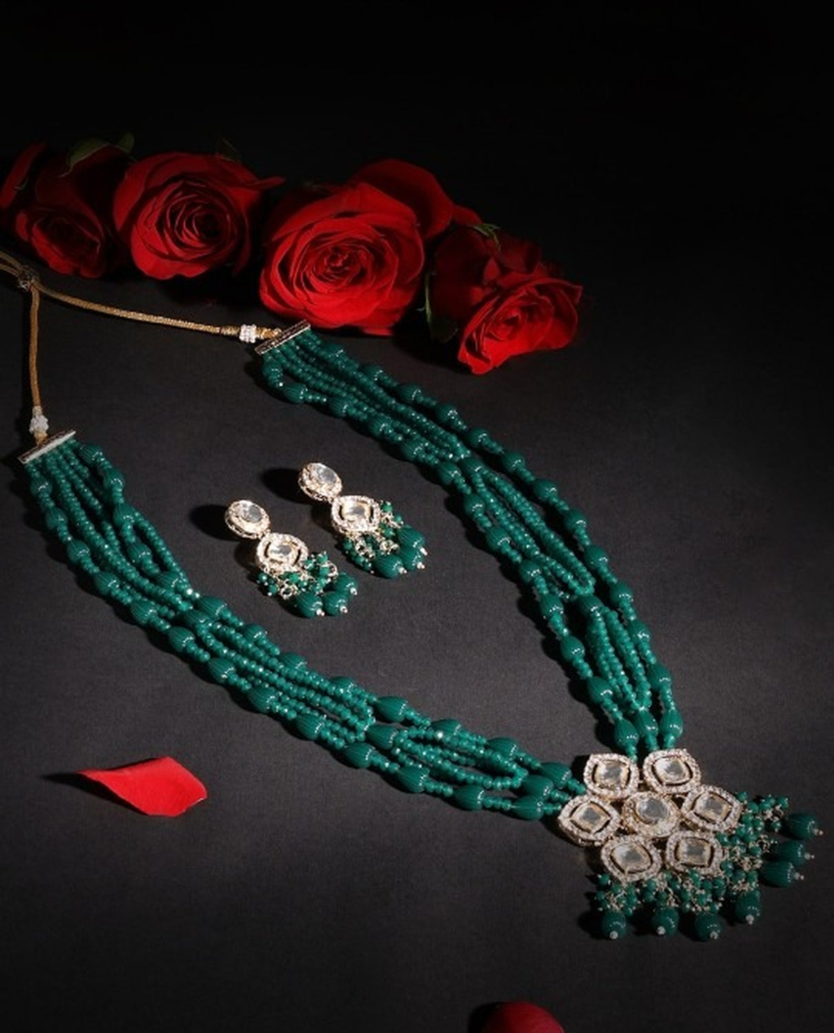 Jewel City Elegant Kundan & Green Beaded Necklace Set for Women | Indian Ethnic Jewelry with Earrings – Wedding & Festive Wear - Distacart