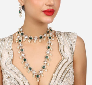 Jewel City Indian Kundan Gold-Plated Austrian Diamonds Studded & Beaded Jewellery Set