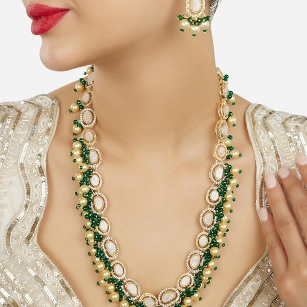 Jewel City Indian Kundan Gold-Plated Austrian Diamonds Studded & Beaded Jewellery Set
