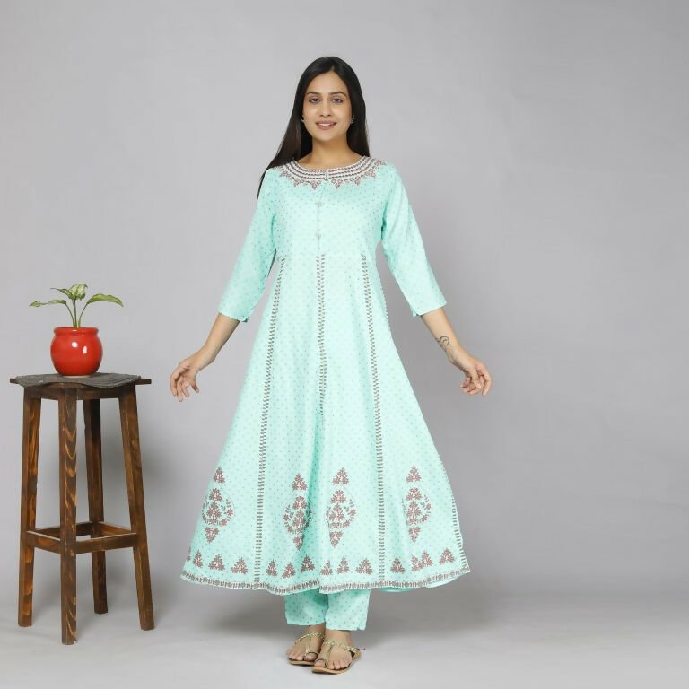 Alvano Women's Stylish Rayon Anarkali Kurta with Pant and Dupatta set Casual wear, Partywear, Wedding - Distacart