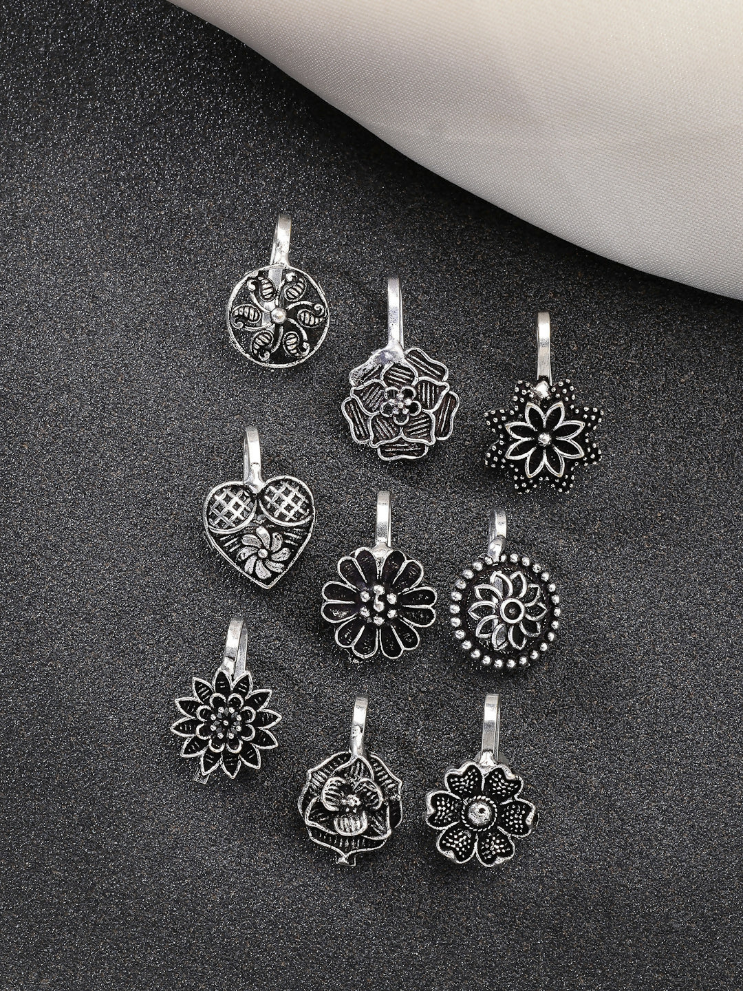 NVR Women's Set of 9 Silver-Plated German Silver Nose Pins - Distacart