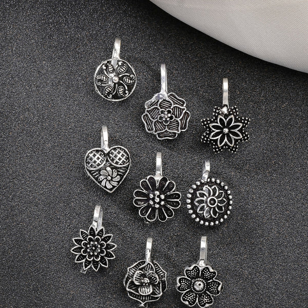 NVR Women's Set of 9 Silver-Plated German Silver Nose Pins - Distacart