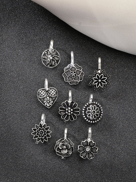 NVR Women's Set of 9 Silver-Plated German Silver Nose Pins - Distacart