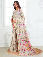 Thumbnail for Astita Linen Cotton White Saree