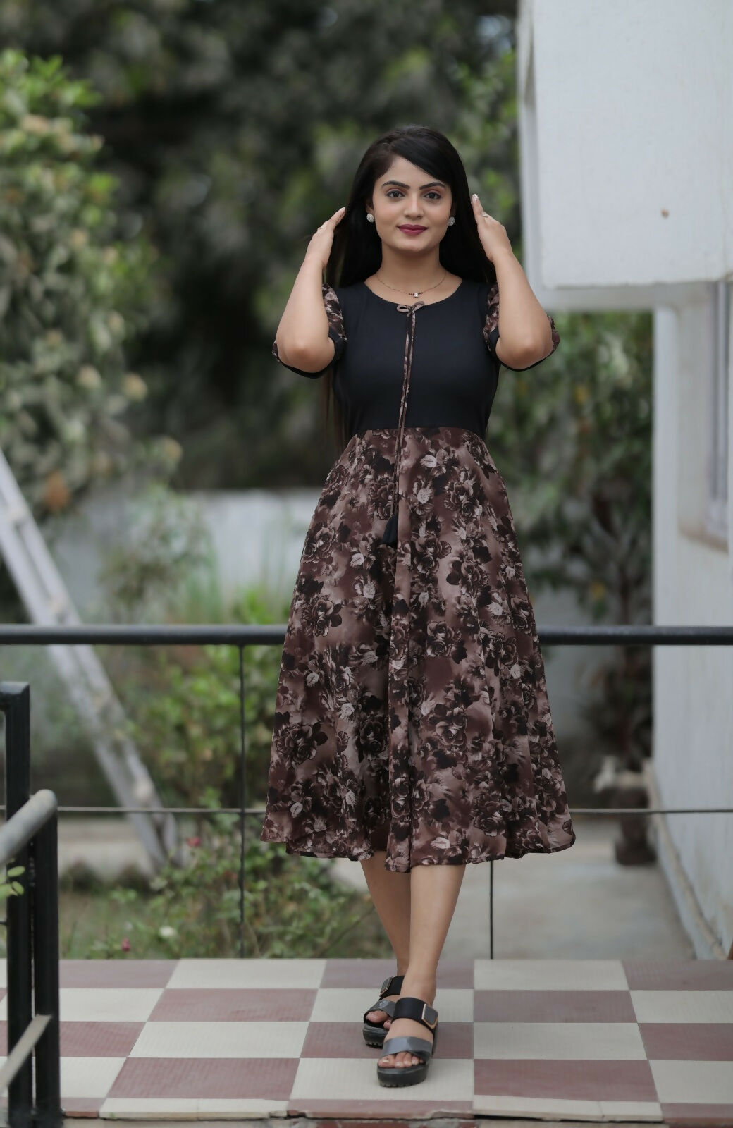 Preksha Creation Women Top Georgette Fabric With Lining With Digital Print - Black - Distacart