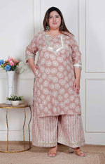 Thumbnail for Miravan Plus Size Women Brown Floral Printed Straight Ethnic Kurta With Palazzo - Distacart