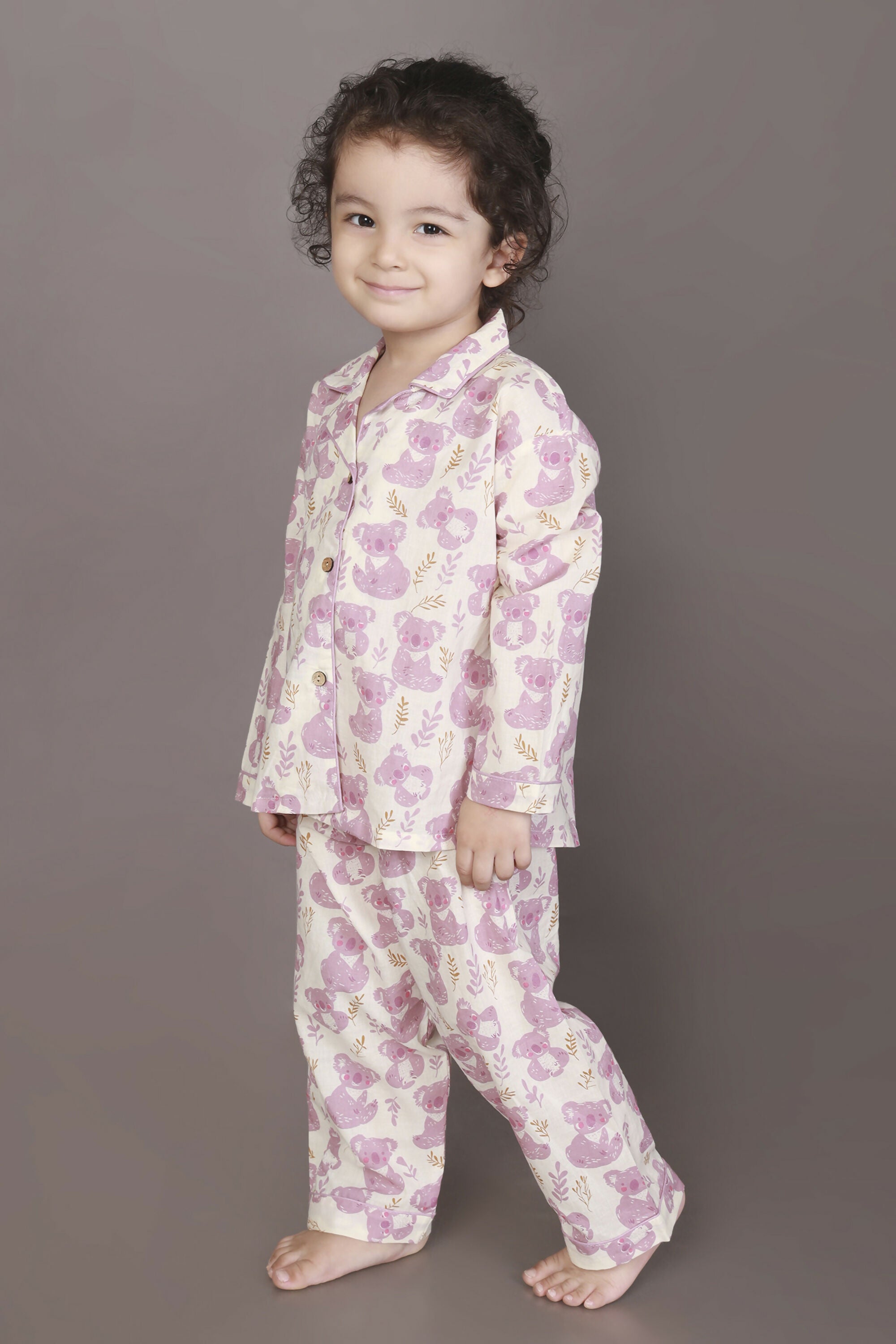 Breathables Kids Cotton Night Suit – White & Pink Teddy Shirt & Pyjama Co-Ord Set For Boys & Girls - Dista