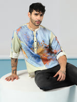 Thumbnail for Zavaya Cream Floral Rayon Short Kurta for Men