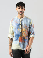 Thumbnail for Zavaya Cream Floral Rayon Short Kurta for Men