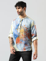 Thumbnail for Zavaya Cream Floral Rayon Short Kurta for Men