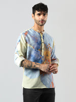 Thumbnail for Zavaya Cream Floral Rayon Short Kurta for Men