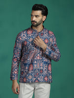 Thumbnail for Zavaya Multicolor Ornamental Print Rayon Short Kurta for Men