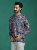Thumbnail for Zavaya Multicolor Ornamental Print Rayon Short Kurta for Men