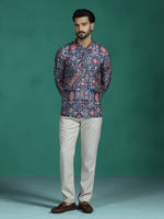 Thumbnail for Zavaya Multicolor Ornamental Print Rayon Short Kurta for Men