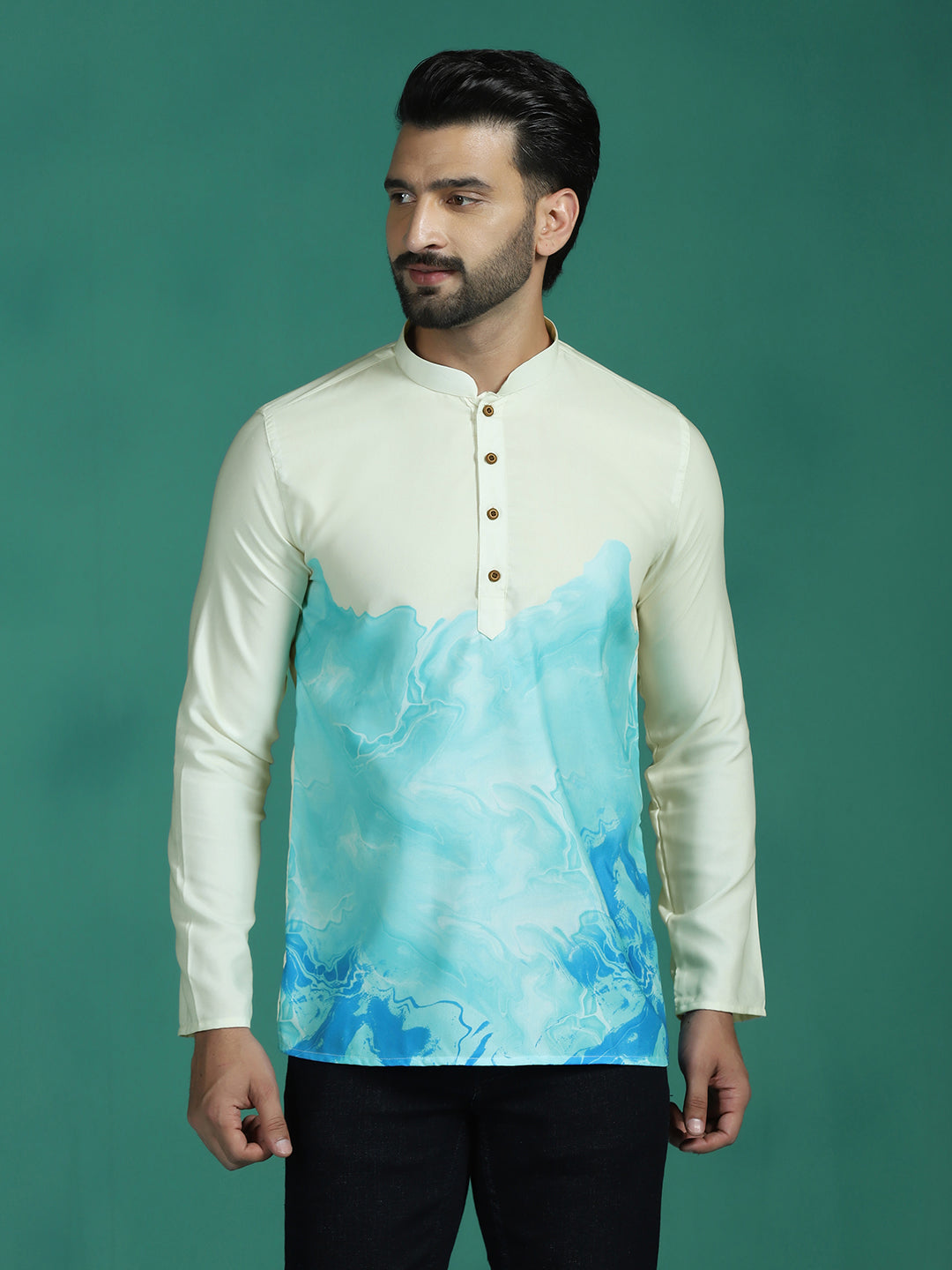 Zavaya Multicolor Ombre Rayon Short Kurta for Men - Dista