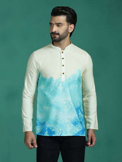 Zavaya Multicolor Ombre Rayon Short Kurta for Men - Dista