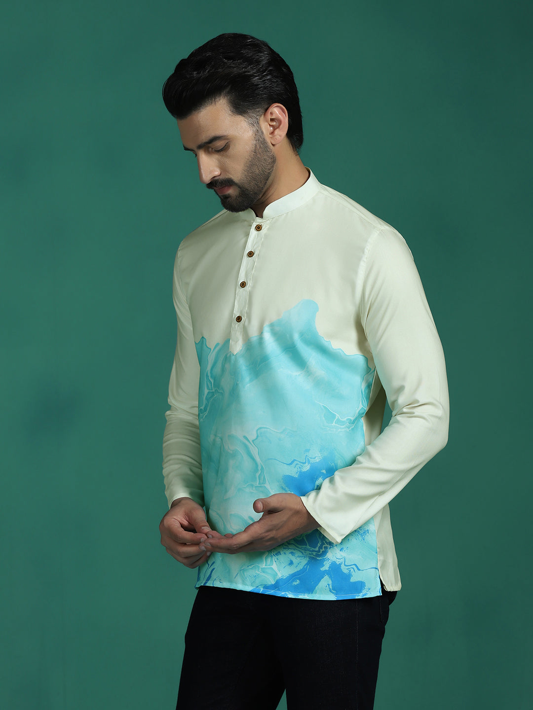 Zavaya Multicolor Ombre Rayon Short Kurta for Men - Dista