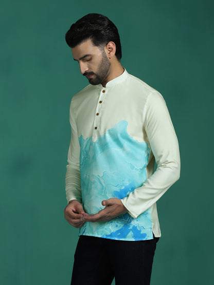 Zavaya Multicolor Ombre Rayon Short Kurta for Men - Dista