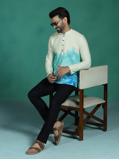 Zavaya Multicolor Ombre Rayon Short Kurta for Men - Dista