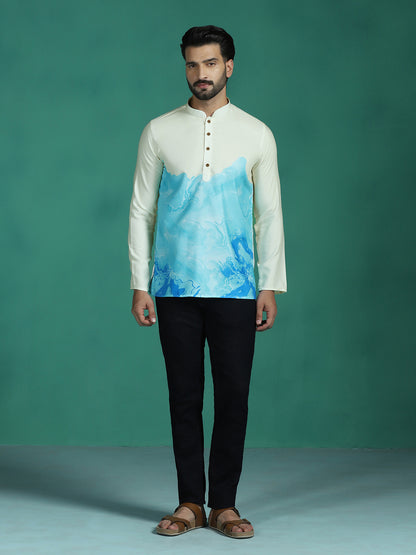 Zavaya Multicolor Ombre Rayon Short Kurta for Men - Dista