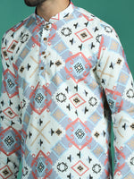 Thumbnail for Zavaya White Ethnic Motifs Rayon Short Kurta for Men