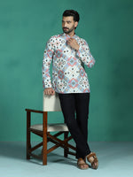 Thumbnail for Zavaya White Ethnic Motifs Rayon Short Kurta for Men