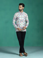 Thumbnail for Zavaya White Ethnic Motifs Rayon Short Kurta for Men