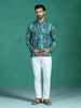 Zavaya Green Geometric Ethnic Print Rayon Short Kurta for Men - Dista