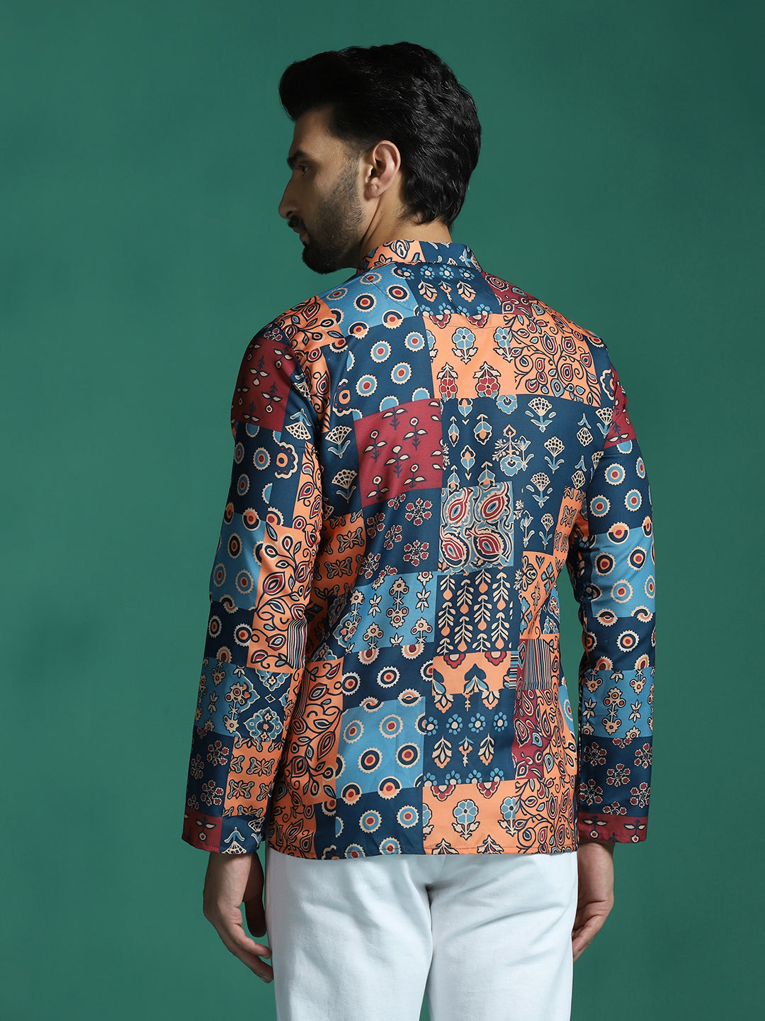 Zavaya Multicolor Floral Rayon Short Kurta for Men - Dista