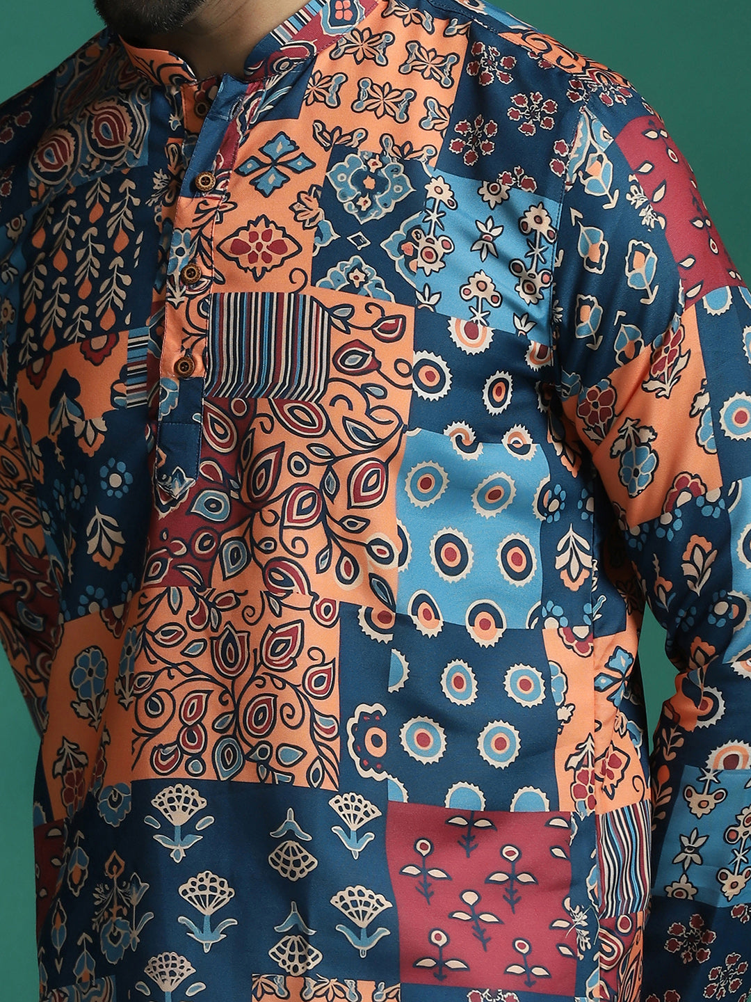Zavaya Multicolor Floral Rayon Short Kurta for Men - Dista