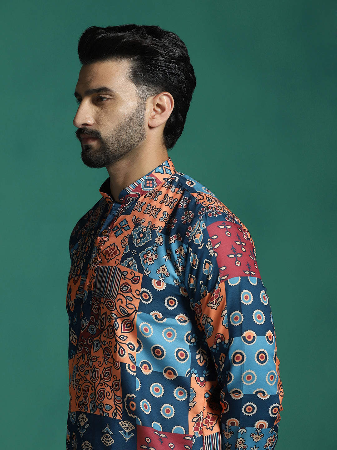 Zavaya Multicolor Floral Rayon Short Kurta for Men - Dista