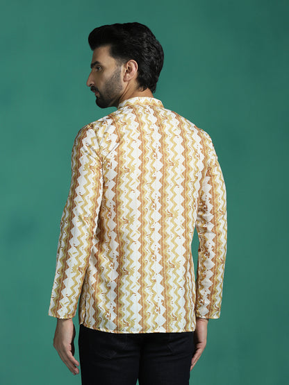 Zavaya Yellow Zigzag Rayon Short Kurta for Men - Dista