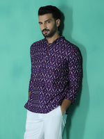 Thumbnail for Zavaya Purple Zigzag Rayon Short Kurta for Men