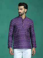 Thumbnail for Zavaya Purple Zigzag Rayon Short Kurta for Men