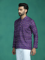 Thumbnail for Zavaya Purple Zigzag Rayon Short Kurta for Men