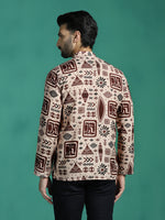 Thumbnail for Zavaya Brown Geometric Rayon Short Kurta for Men