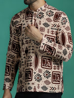 Thumbnail for Zavaya Brown Geometric Rayon Short Kurta for Men
