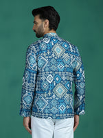 Thumbnail for Zavaya Blue Abstract Rayon Short Kurta for Men