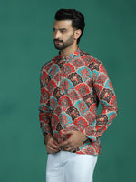 Thumbnail for Zavaya Multi Abstract Rayon Short Kurta for Men